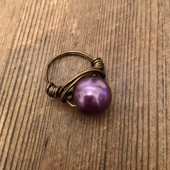Wire Wrap Ladies Ring, Handmade Ladies Ring, Faux Pearl - Picture 5 of 6